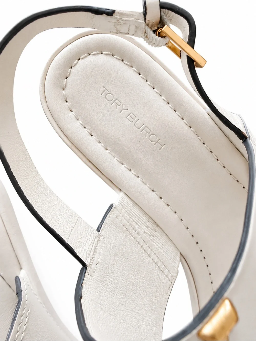 Tory Burch Eleanor Block Heel Slingback Sandal | New Ivory Gold Logo 6.5